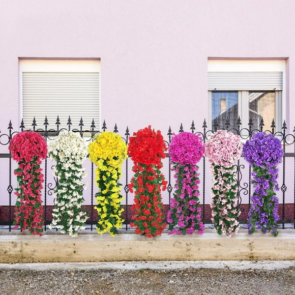 Flores artificiales colgantes para exteriores, hiedra violeta, plantas y flores colgantes falsas para el hogar, bodas, jardín, patio, cestas colgantes, guirnalda de glicina, ramo de orquídeas,