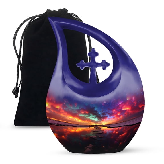 MUKTIVE Sunset Urns - Memorial Urn for Adult Ash - Burial Cremation Urns for Human Ashes Women - Funeral Remains - Blue 10Inch Large Urn - Decorative Ashes Holder - Pack of 1-10inch