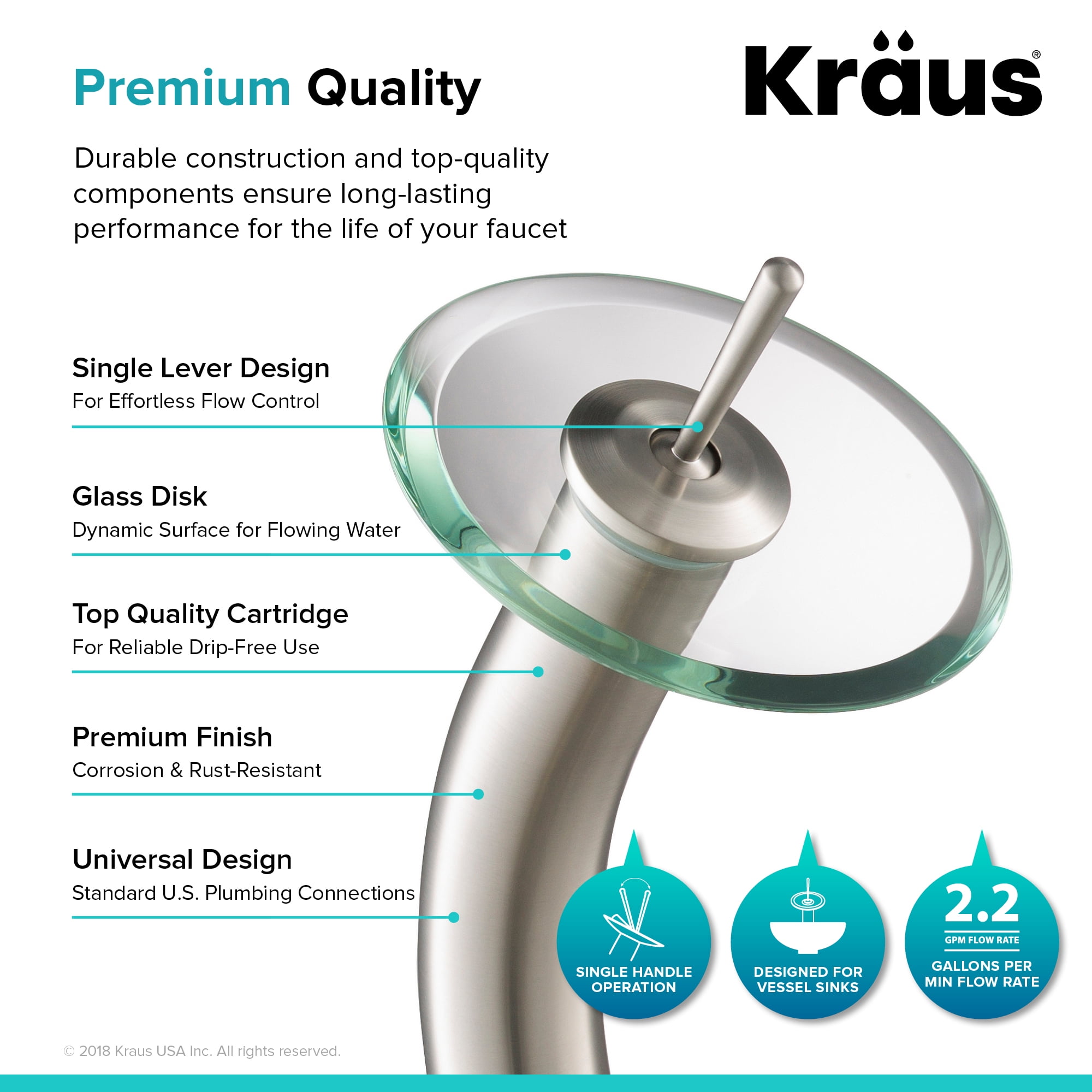 KRAUS Tall Waterfall Bathroom Faucet for Vessel Sink with Clear Glass Disk, Satin Nickel Finish