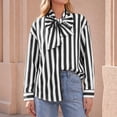 thumbnail image 5 of Womens Striped Button Down Shirts Bow Tie Neck Long Sleeve Tops, 2XL, 5 of 6