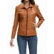 thumbnail image 2 of Chaqueta de Piel Sintética para Mujer, Estilo Motociclista, con Cremallera, Ideal para Salir. Camello L, 2 of 10