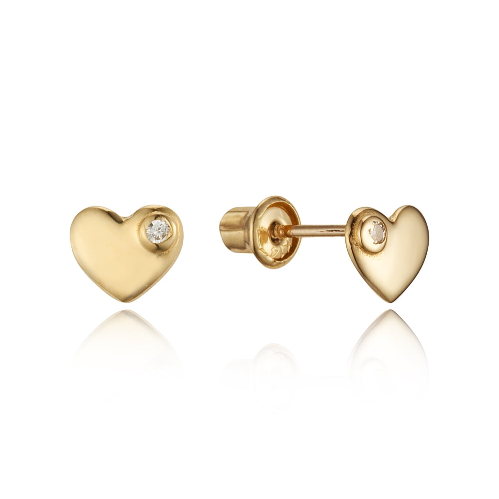 14kt Solid Gold Kids Heart Screwback Stud Earrings 