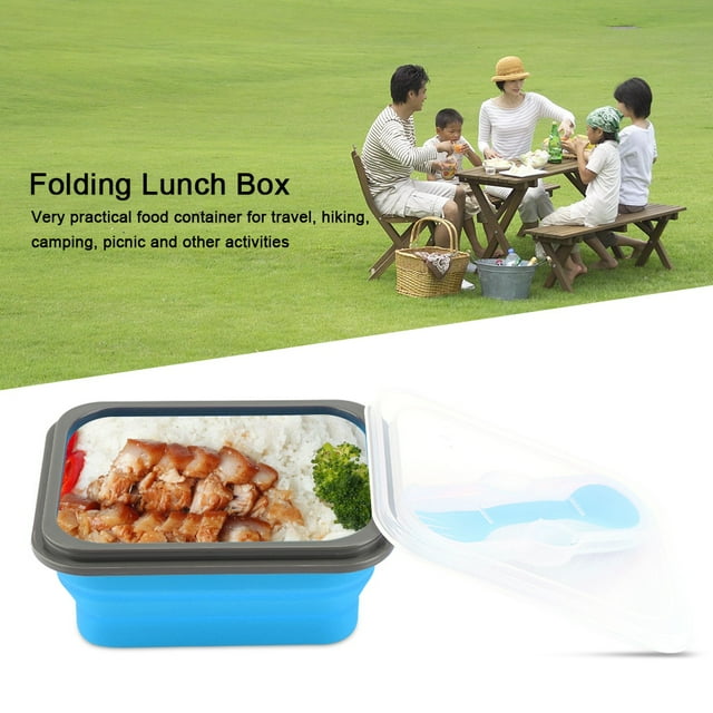 Lunch Box 600ml Silicone Collapsible Portable Lunch Box Bowl Folding Food Storage Container(Blue)