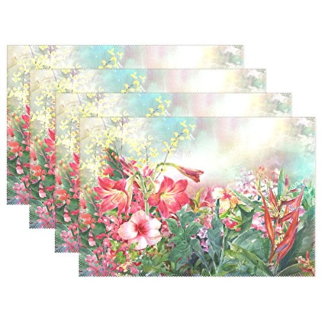ALAZA My Daily Watercolor Flower Spring Placemats for Dining Table Set of 6 Heat Resistant Washable Polyester Kitchen Table Mats