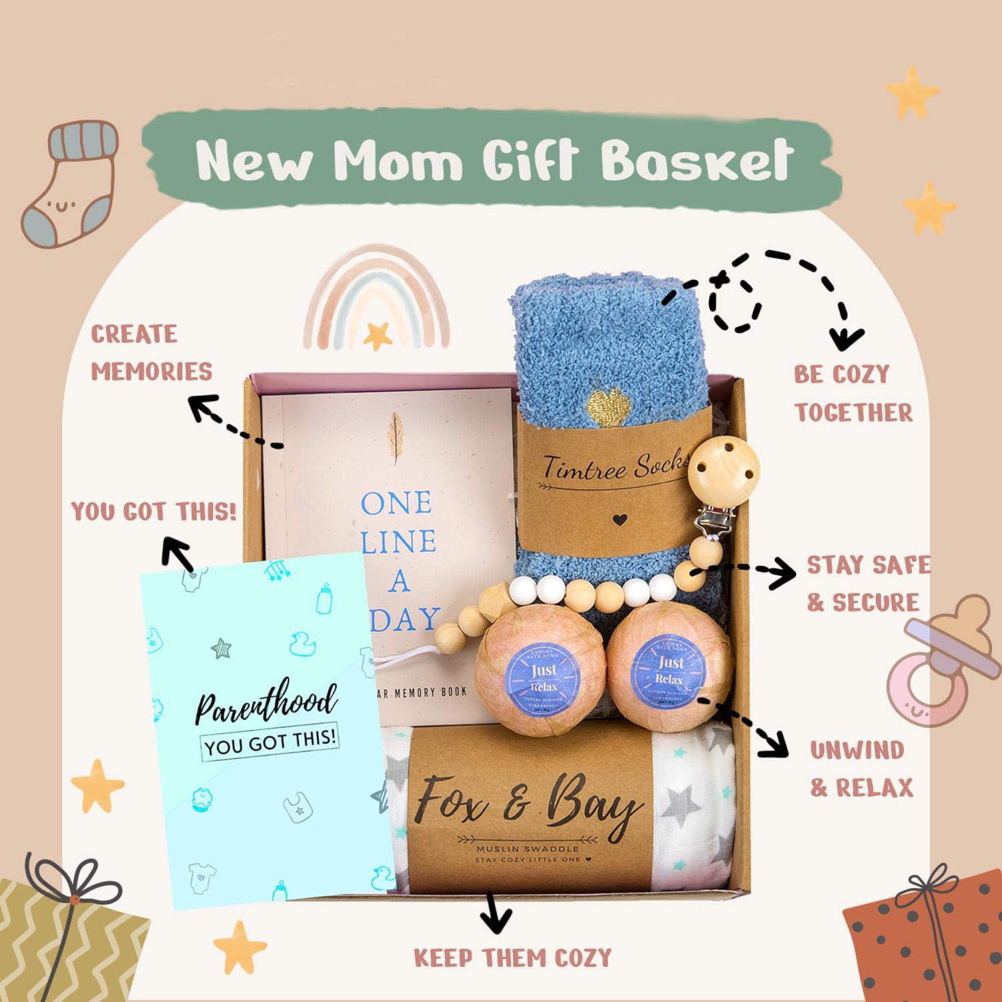 Luxury Baby Shower Gift Set for New & Expecting Moms – 4-Year Memory Journal, Bath Bombs, Cozy Socks and More – Thoughtful Pregnancy Gift