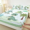 thumbnail image 3 of Manfei Cartoon Green Dinosaur Twin Sheet Sets, Leaf Plant Botanical Twin Fitted Sheet, Teens Kids Boys Girls Flat Sheet, Breathable Home Decor, 3 Pieces, 3 of 7