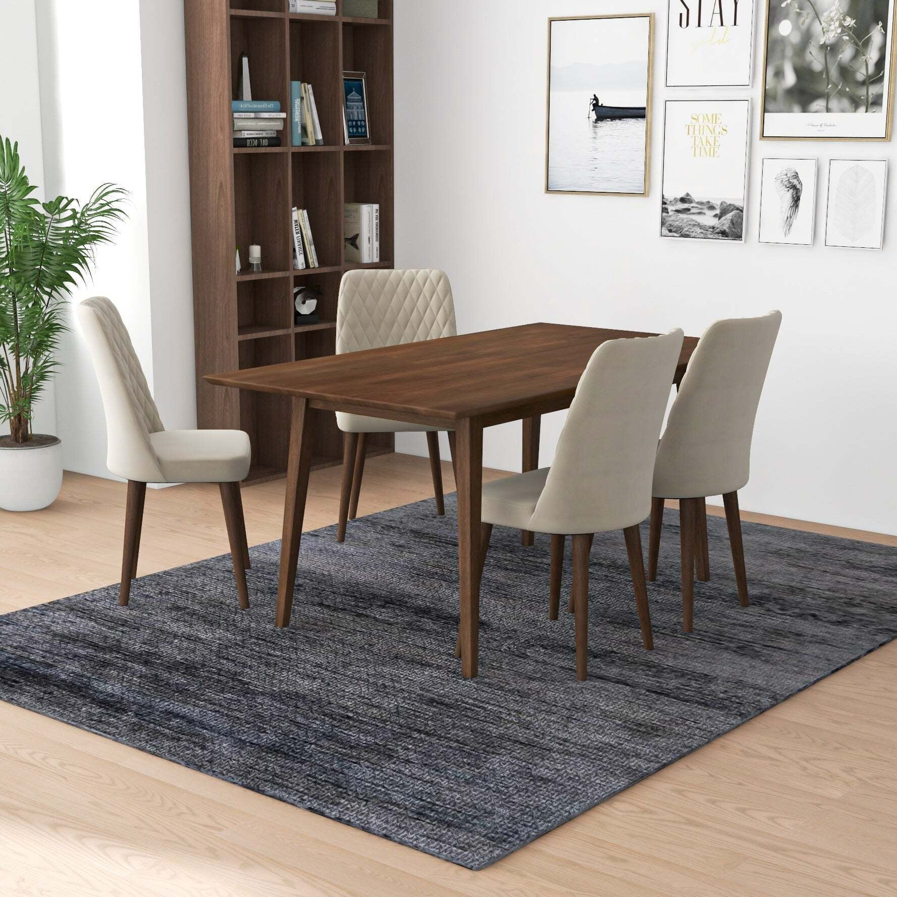Euroco Dining Chairs Set of 2, Fabric Dining Room Kitchen Side Chair with Wood Legs,Ivory