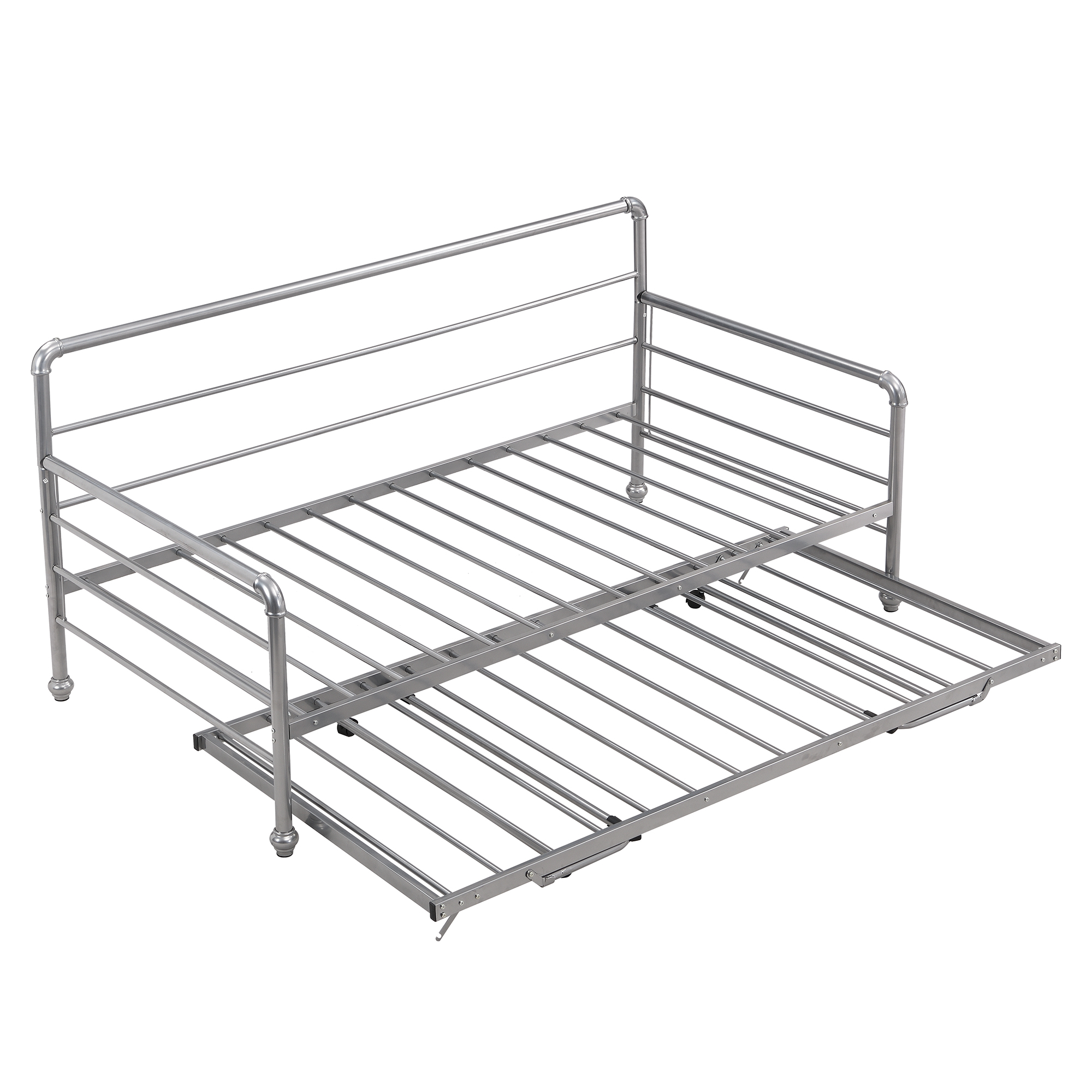 Kacho Twin Size Daybed with Adjustable Trundle, Pop Up Trundle, Heavy-Duty Steel Daybed for Bedroom Living Room, for Boys Girls Adults, Space Saving No Box Spring Need, Silver - image 4 of 7