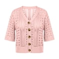 thumbnail image 6 of Sewkxo Women Summer Crochet Puff Short Sleeve Cardigan Lightweight Spring Cropped Button Up Beach Knit Sweater Tops,Pink L, 6 of 8