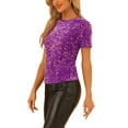 thumbnail image 4 of INSPIRE CHIC Women's Velvet Sequin Top Crew Neck Short Sleeve Party Clubwear Blouse S Light Purple, 4 of 6