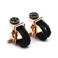 thumbnail image 2 of Gemelos a la moda para hombre en oro rosa con cuero negro, 2 of 3