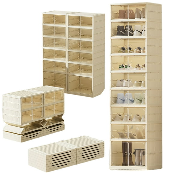 18 Pairs Portable Foldable Shoe Rack for Closet, Easily Assembled Clear Shoe Sneaker Storage Organizer Cabinet with Magnetic Door, Collapsible Closet Organizers and Storage, 9 Layers-18 Grids