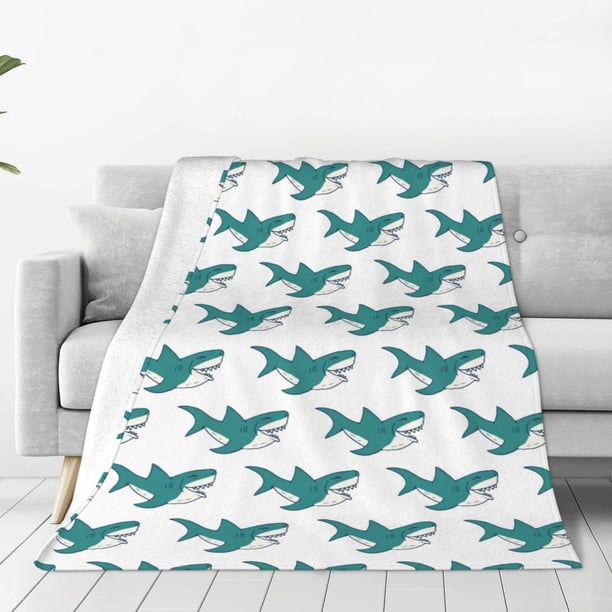 Fotbe Cartoon Shark Manta de Franela Acolchonada con Estampado, Súper Suave y Esponjosa, Extra Grande para Sofá, Cama, Uso Todo el Año-40"x30"