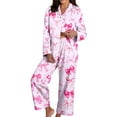 thumbnail image 3 of Women's Silk Pajamas Valentines Day Pjs Long Sleeve Bow Print Button down Loungewear Cute Matching Sets for Women, 3 of 9