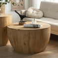thumbnail image 3 of 2PCS Vintage Bucket Shaped Coffee Table Set, 31"+21" Round Coffee Tables with Storage for Living Room, Rustic Cocktail Table with Lid, End Side Table for Dining Room, Natural Wood Grain, 3 of 9
