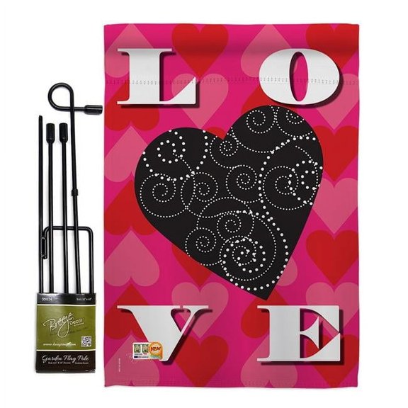 Breeze Decor BD-VA-GS-101050-IP-BO-D-US12-AM 13 x 18.5 in. Love Heart Spring Valentines Impressions Decorative Vertical Double Sided Garden Flag Set with Banner Pole