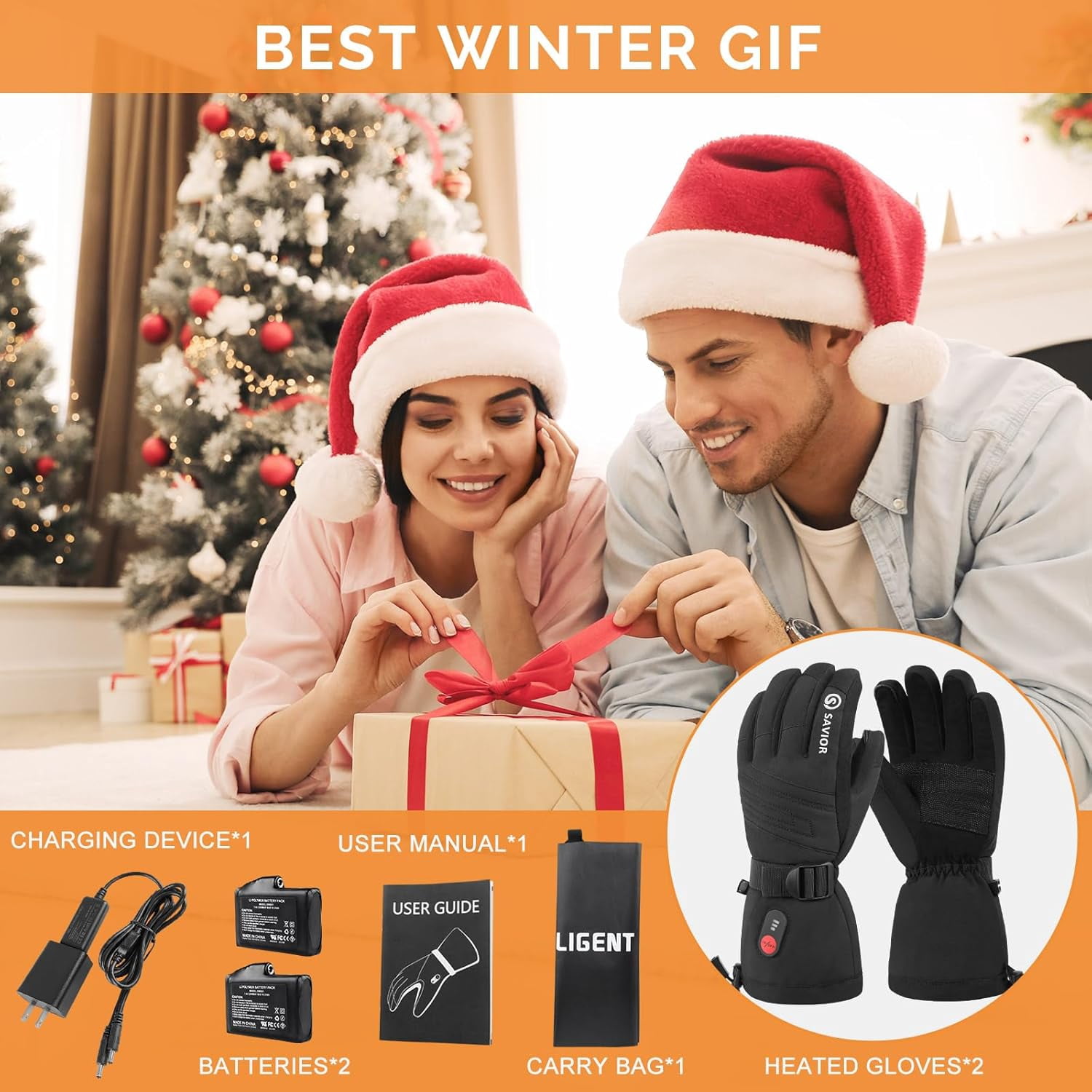 SAVIOR HEAT Heated Gloves for Men & Women - 3 Heat Levels, Rechargeable 7.4V 2200mAh, Touchscreen Water-Resistant, Ideal for Skiing, Snowboarding, Hiking, Outdoor Work