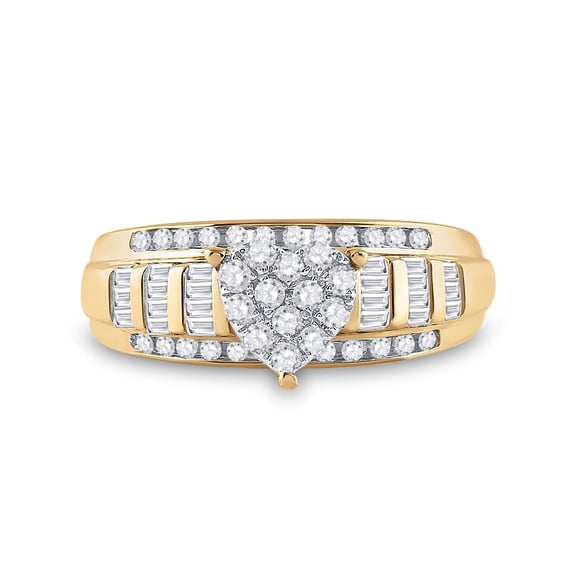 10K Yellow Gold Round Diamond Heart Bridal Wedding Engagement Ring 1/2 Cttw, Womens Size: 5-10