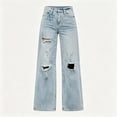 thumbnail image 5 of TEAJOPSUU Women’s Ripped Jeans High Waisted Distressed Baggy Straight Wide Leg Denim Pants Trendy Casual Slim Bootcut Jean Pants Blue, 5 of 5