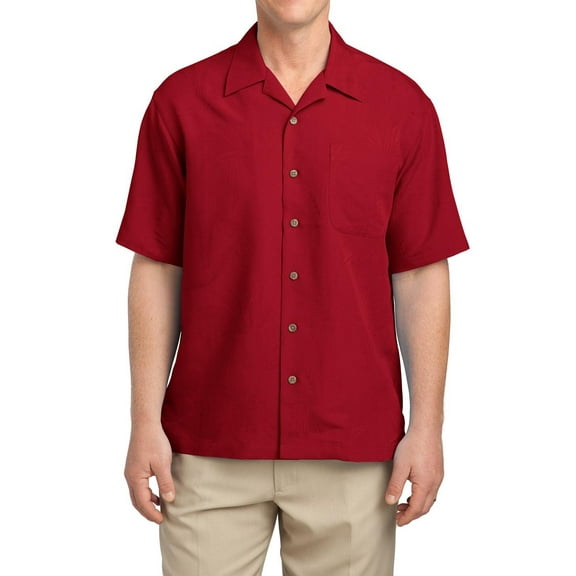 Just Blanks Patterned Easy Care Camp Shirt Open Collar Faux Coconut Shell Buttons, Persian Red, 4XL