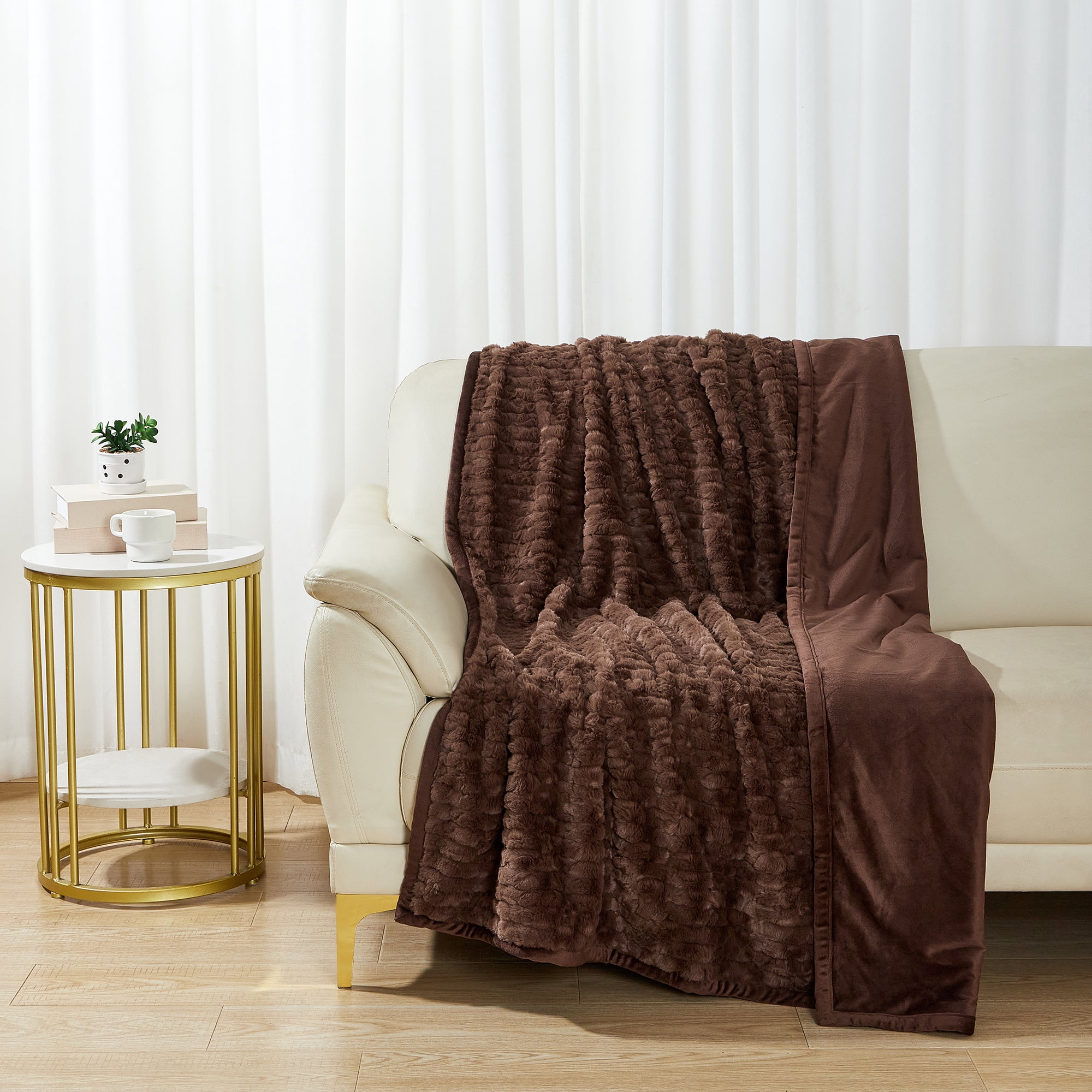 Better Homes & Gardens Brown Twisted Rib Faux Fur Throw, 50" x 72"