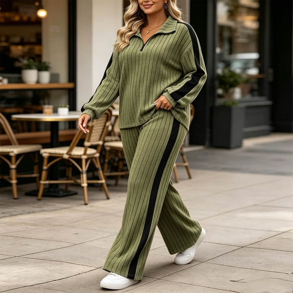 Gamivast Women's 2 Piece Outfits Plus Size Half Zip Long Sleeve Pullover Wide Leg Sweatpants Tracksuit Lounge Sets Casual Activewear for Fall Winter Army Green XL