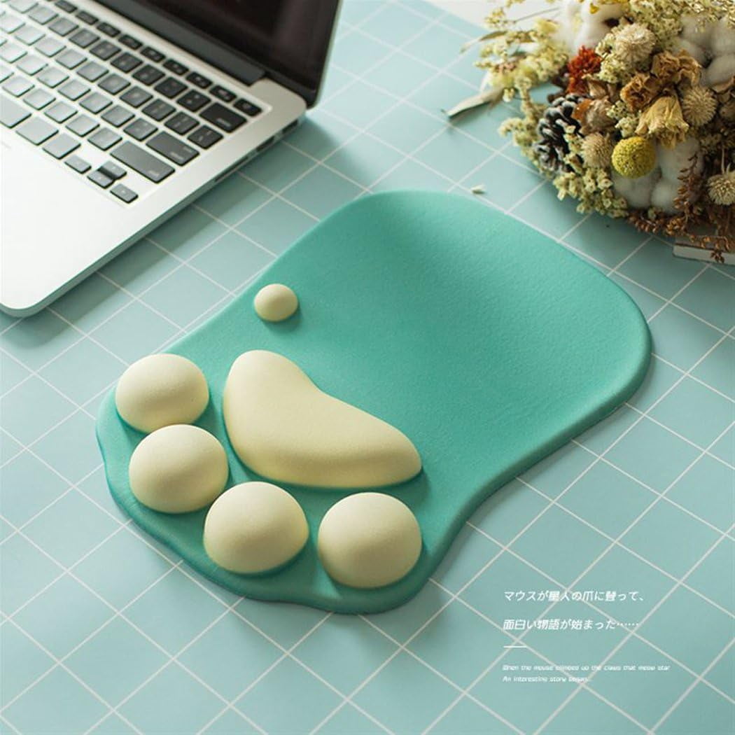 Cat Paw Mouse Pad with Wrist Rest Soft Gel Wrist Rest Pad Cute Design-cushioning and Comfortable Mouse Pad,Green