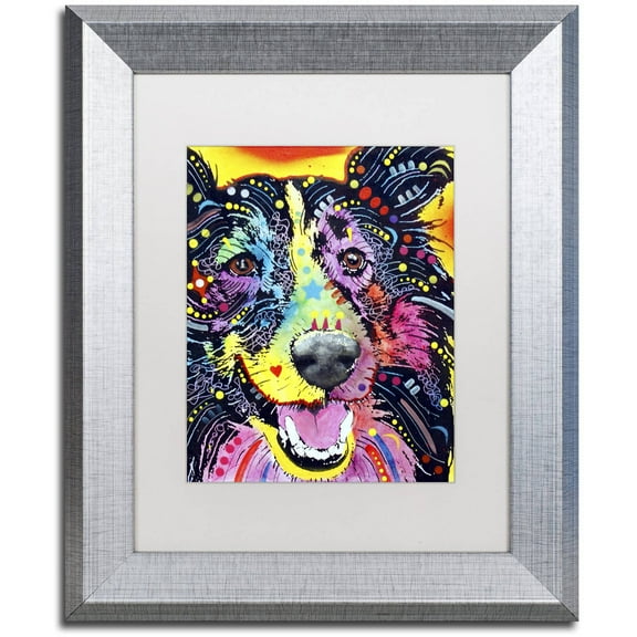 Trademark Fine Art "Sheltie" Canvas Art by Dean Russo, White Matte, Silver Frame