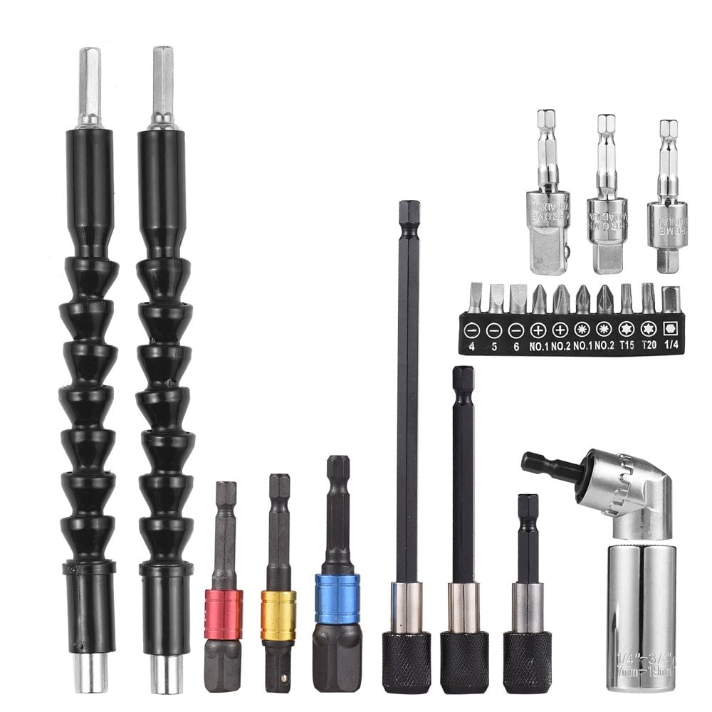 23pcs Socket Extension Bar Kit Socket Tool Set Hex Shank 105 Right Angle Adapter Drill Attachment and Die Flexible Drill Bits Soft Shaft Drill Bit Holder Extension 14 38 12 In Walmart