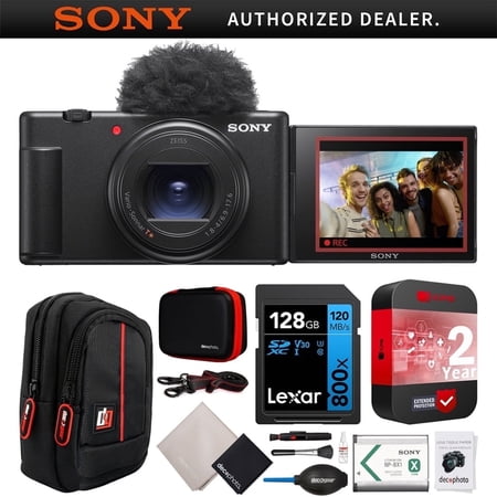 Sony ZV-1 II Vlog Camera w/ 4K Video & 20.1MP Content Creators & Vloggers Black ZV-1M2/B Bundle w/ CPS 2 YR Extended Protection Pack + Deco Gear Case + 128GB Card + More| Official Sony Partner|