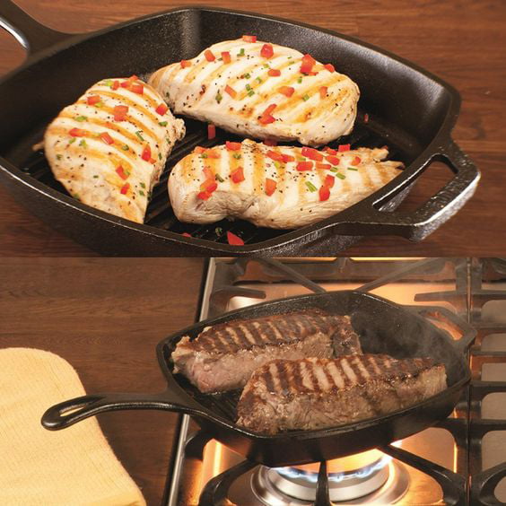 Lodge Cast Iron Square Griddle Pan Skillet Grill Ribs 8SGP 10.5" USA  Seasoned