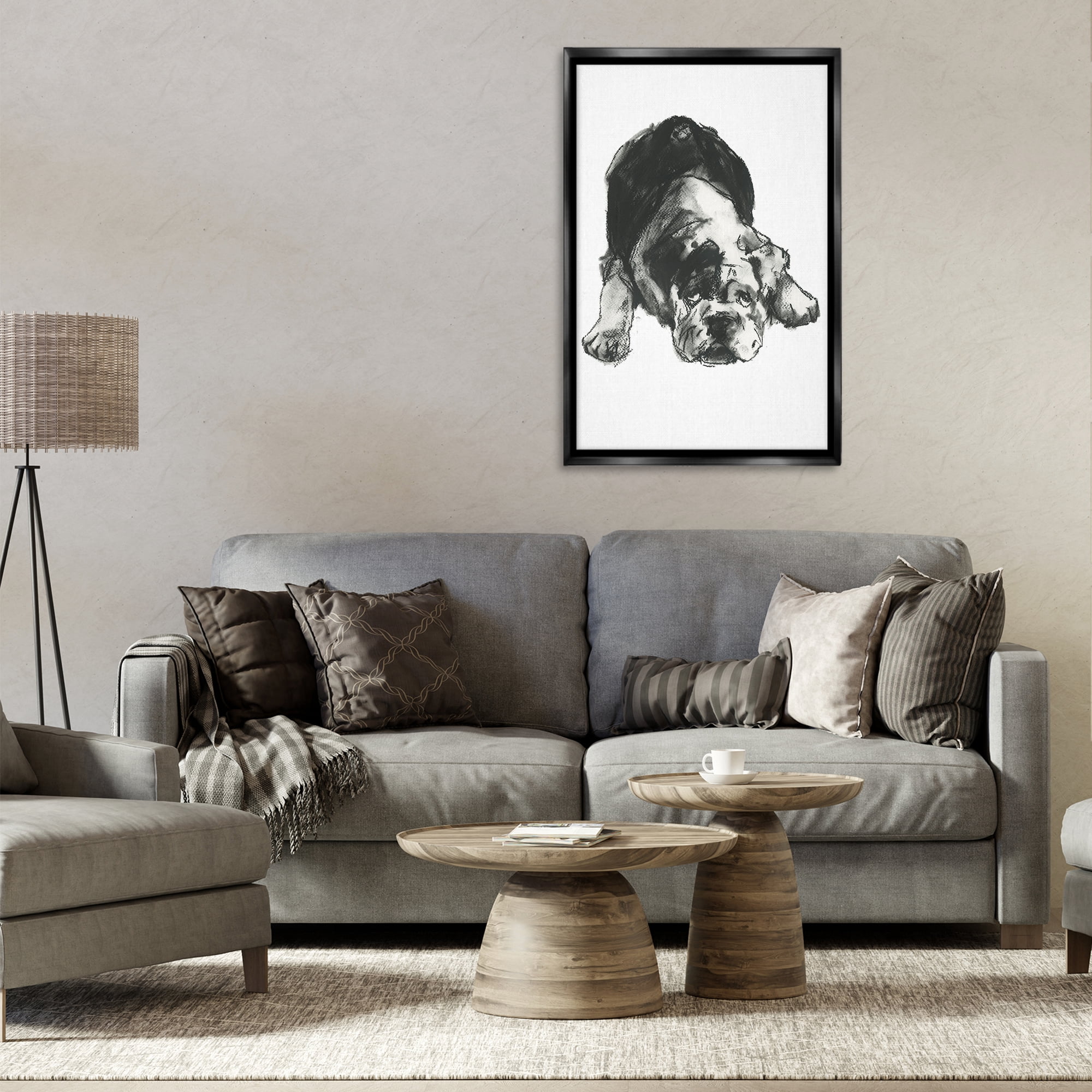 Stupell Industries Bulldog Drawing Portrait Animals & Insects Drawing Black Floater Framed Canvas Art Print Wall Art, 21 x 31