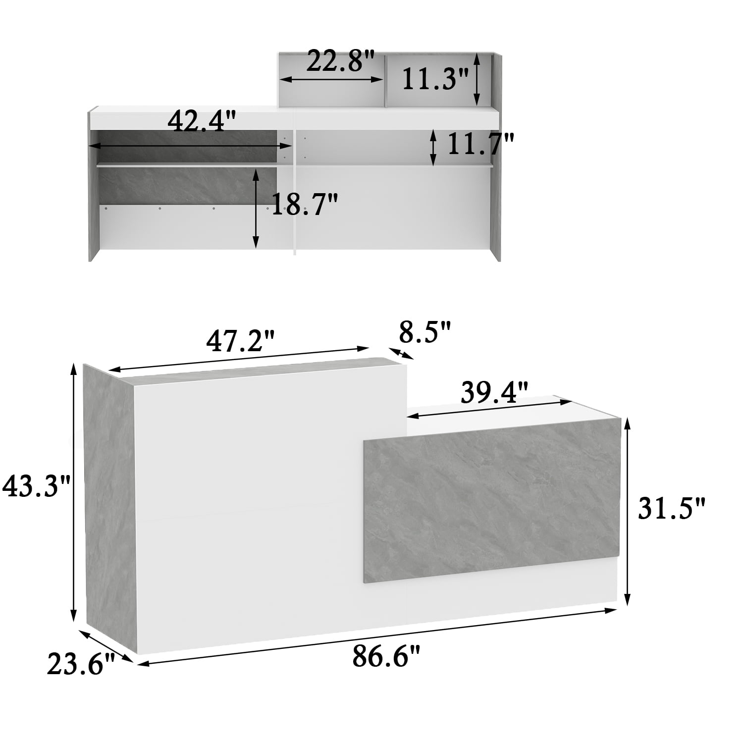 KULAGAGA Reception Desk with Counter, 86.6 inch Wide Front Desk Modern Reception Room Table, Checkout Counter Table, Salon Reception with Stone Pattern Decor