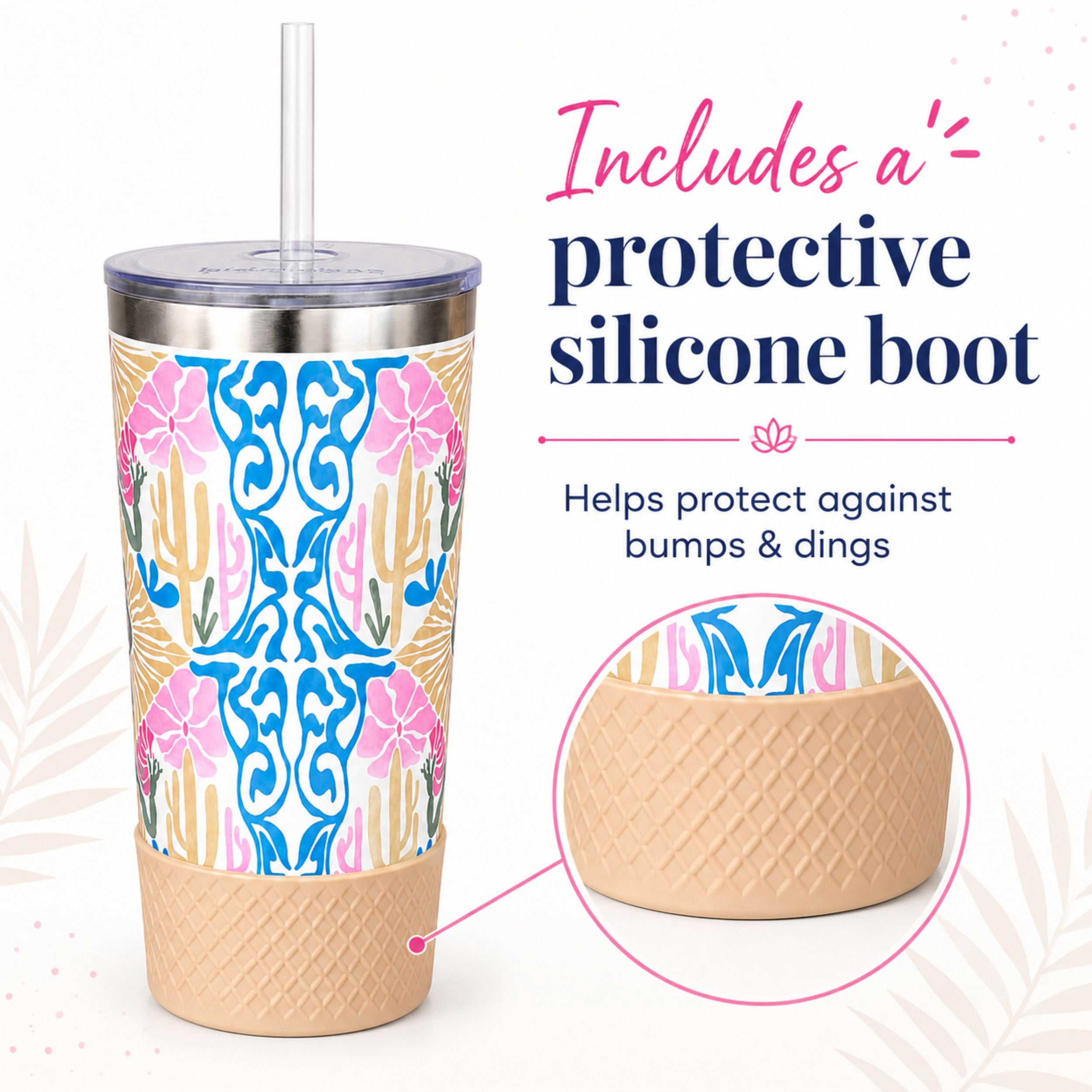 Biddlebee 20oz Insulated Stainless Steel Tumbler with Straw and Silicone Boot, Desert Dreams