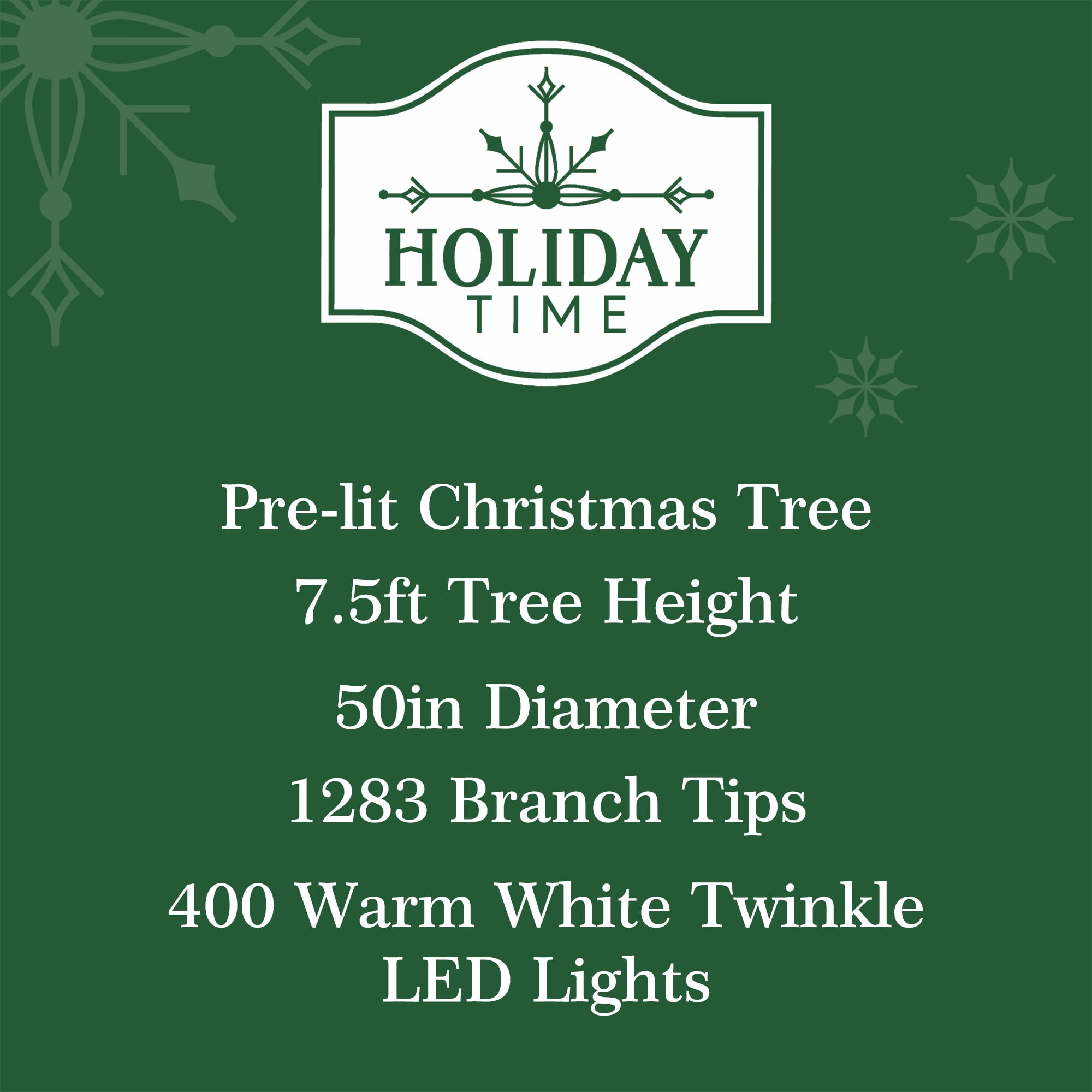 Holiday Time 7.5ft Prelit Green Cedar Artificial Christmas Tree with 400 Warm White Twinkle LED Lights