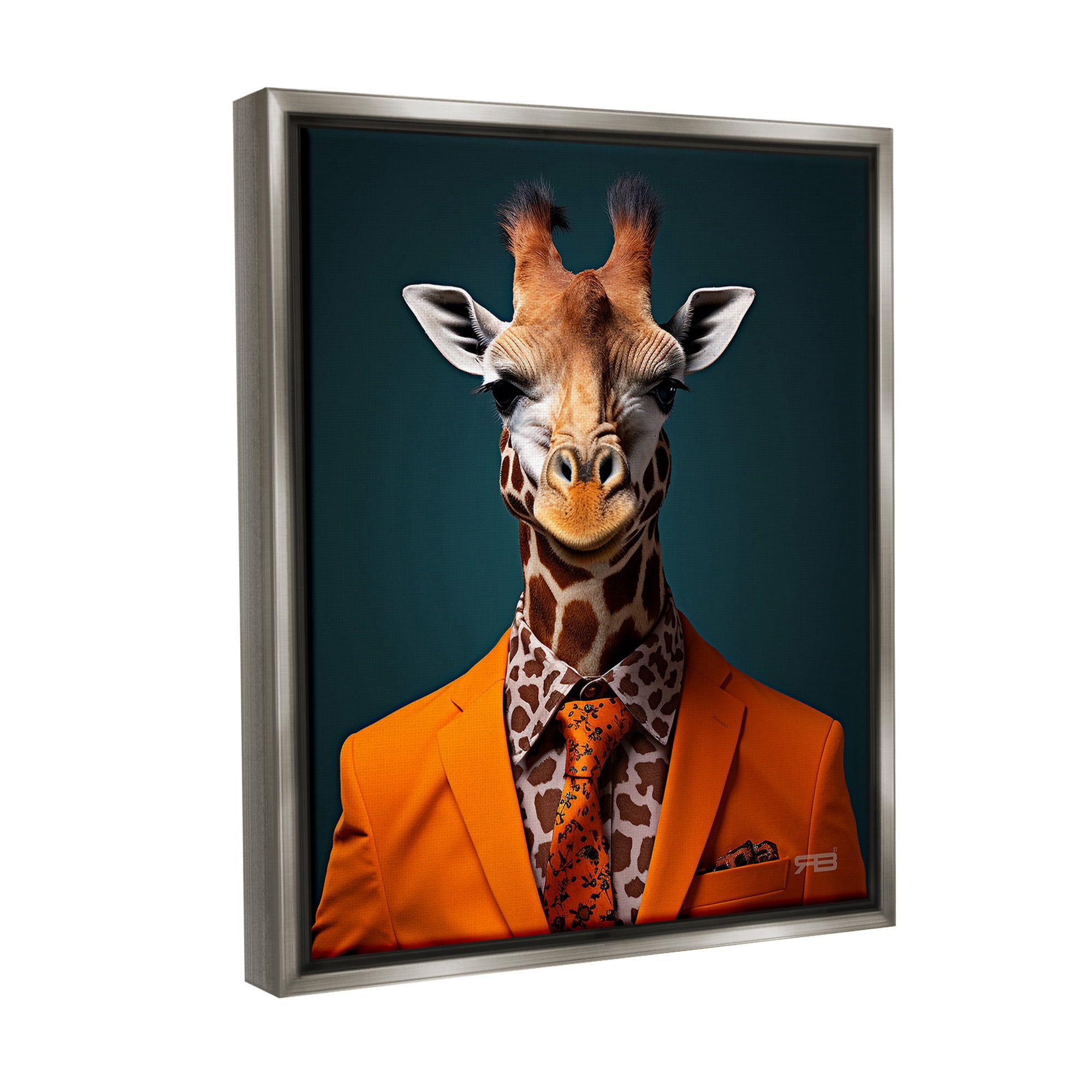 Stupell Industries Giraffe in Formal Suit Animals & Insects Painting Gray Floater Framed Canvas Art Print Wall Art, 25 x 31