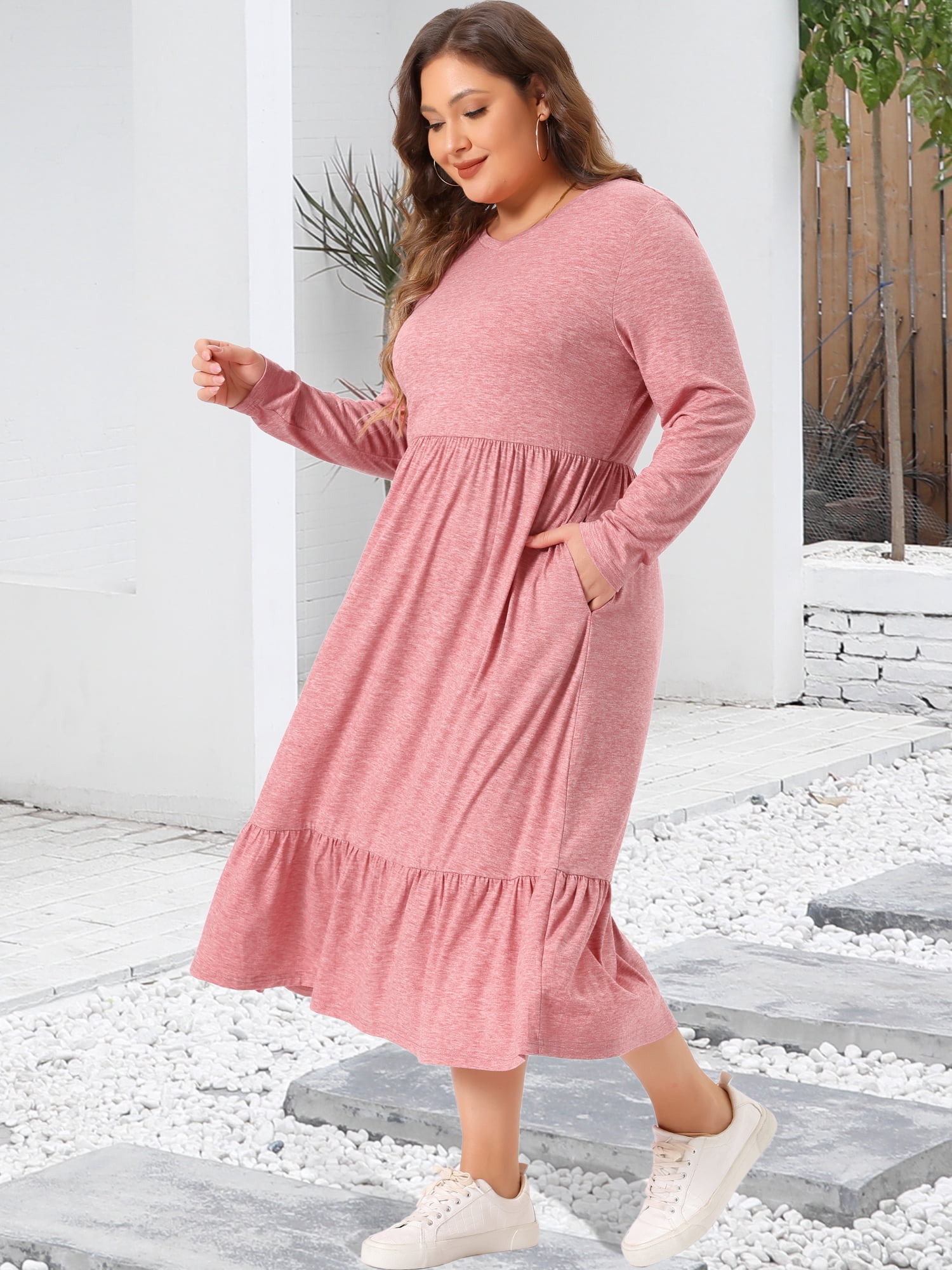 DARING DIVA Plus Size Casual V Neck T Shirts Flowy A-Line Dress 2X Pink