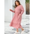 thumbnail image 3 of DARING DIVA Plus Size Casual V Neck T Shirts Flowy A-Line Dress 1X Pink, 3 of 6