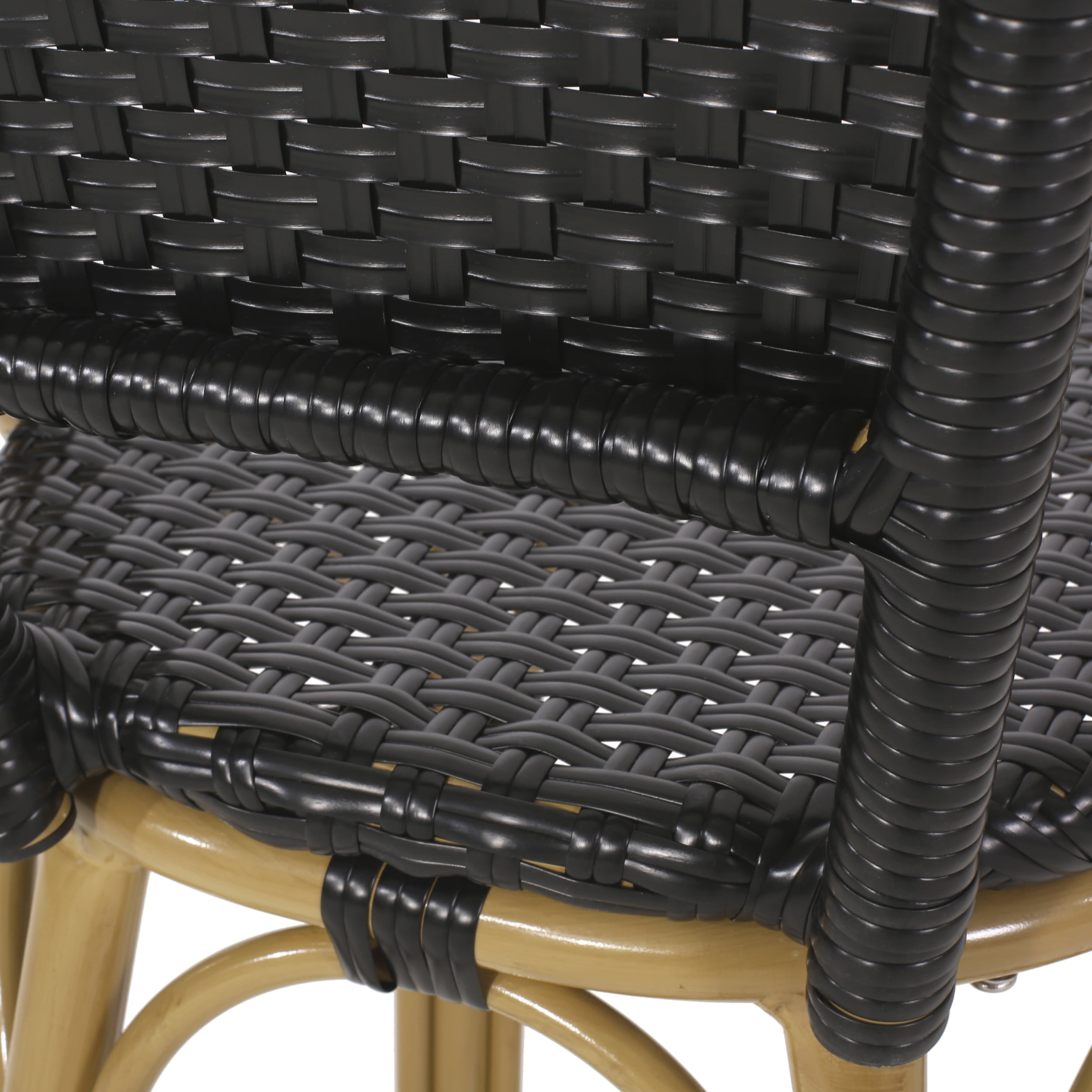 Cortina Wicker and Aluminum Outdoor 29.5 Inch Barstools, Set of 2, Black and Bamboo Finish