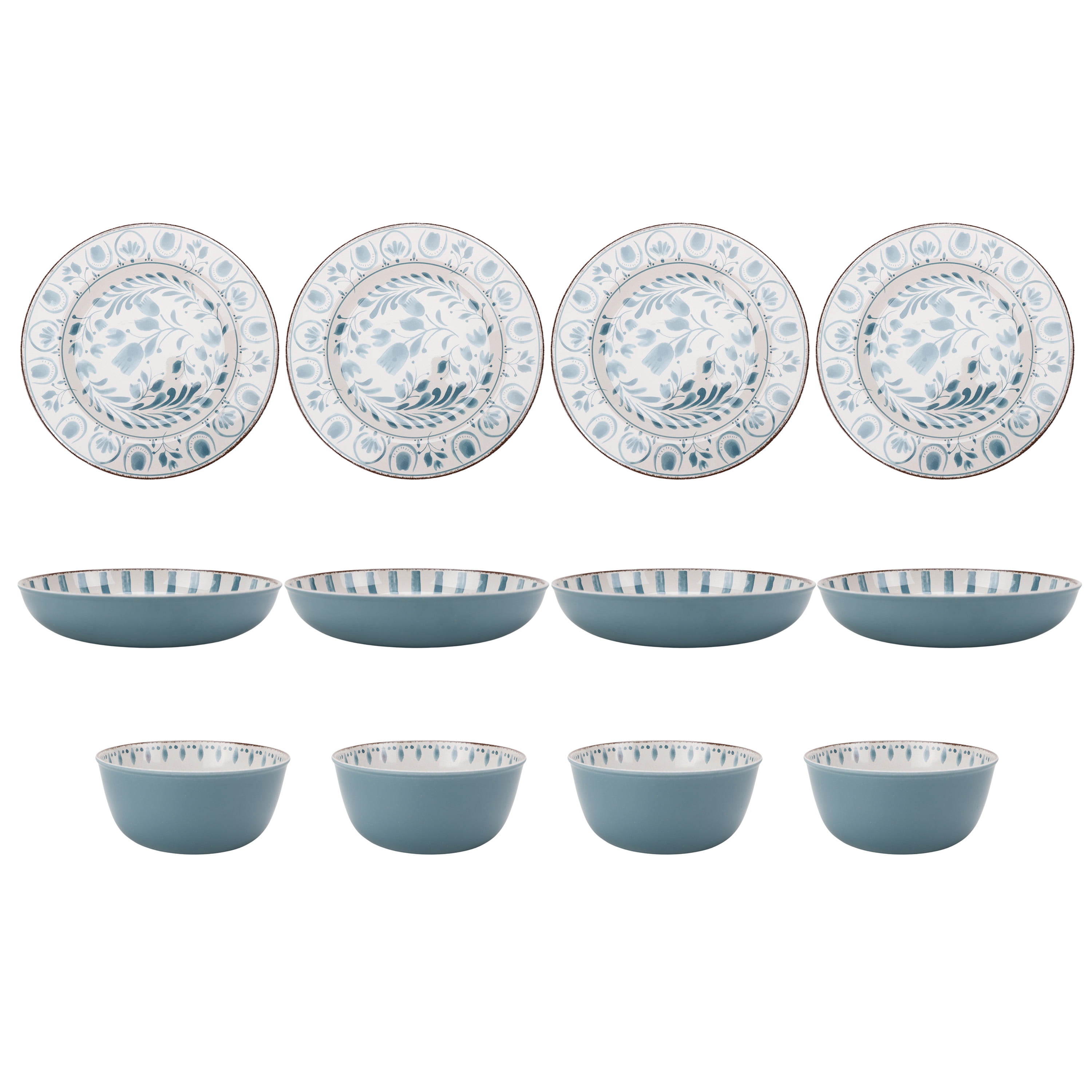 Better Homes & Gardens 12-Piece Bamboo Melamine Dinnerware Set, Blue