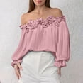 thumbnail image 5 of Black Ruffle Off-Shoulder Blouse for Women, Flowy lamp Sleeve Top with Stretch Fabric, Party & Date Night Essential, 5 of 8