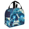 thumbnail image 2 of Fotbe Abstract Blue Skull Bolsa Térmica con Estampado y Forro de Aluminio Grueso Bolsa de Almuerzo con Bolsillo Frontal para Hombres y Mujeres, Ideal para Trabajo, Escuela, 2 of 8