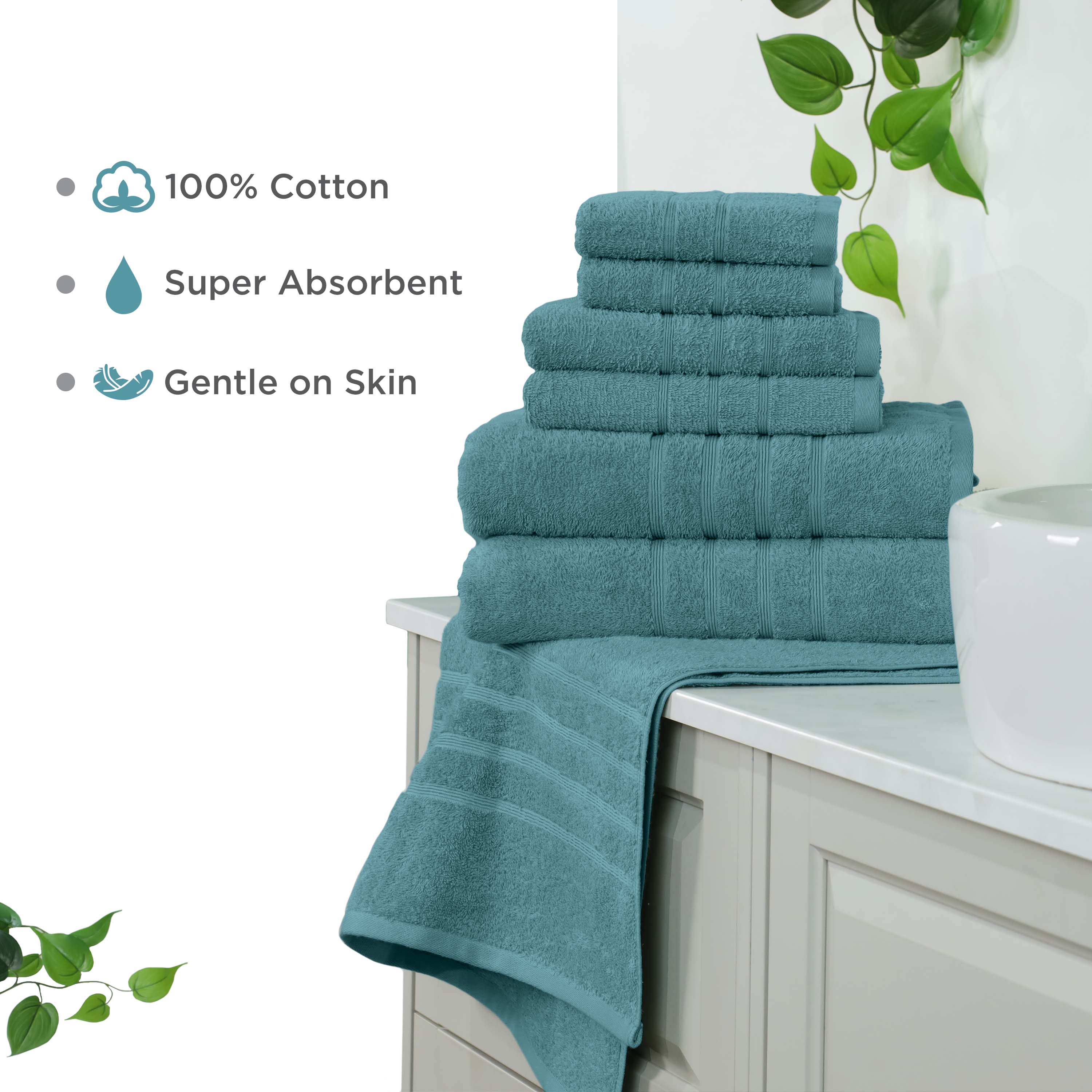Martex 6-Piece Towel Set | 100% Cotton Soft & Absorbent Bath Towels | Larkspur Teal
