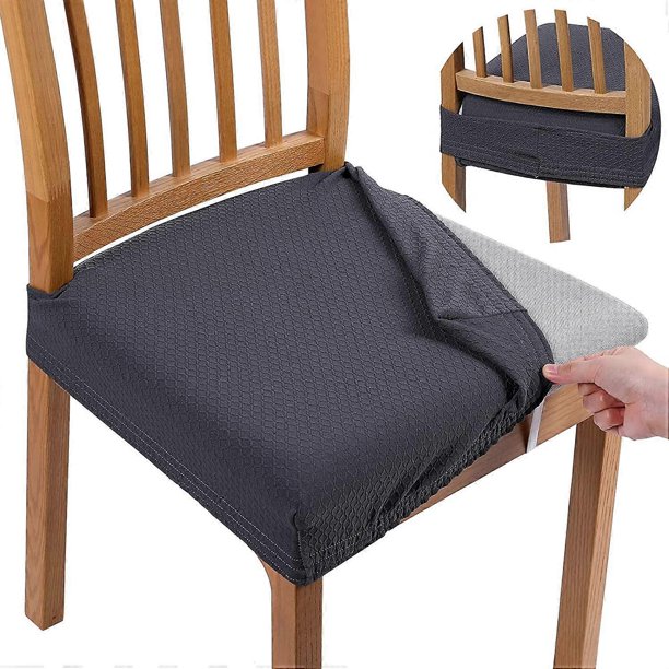 Jacquard Embossed Chair Slipcover Stretch Seat Slipcover Cover for Dining Room Office Hotel Wedding (Dark Grey,Pack of 6)