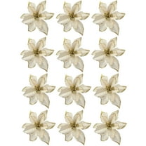 FONDOTIN 12Pcs Faux Poinsettia Flowers Cloth Floral Arrangements for Christmas Season