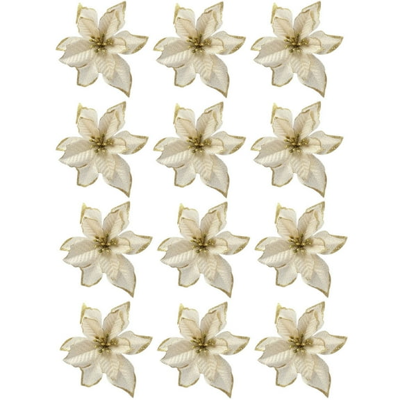 FONDOTIN 12Pcs Faux Poinsettia Flowers Cloth Floral Arrangements for Christmas Season