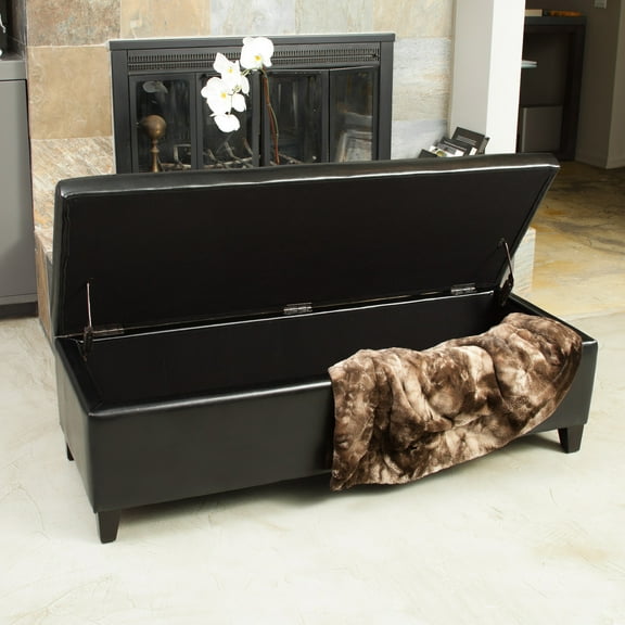Noble House Farmer Bonded Leather Storage Ottoman Bench, Black