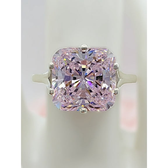8MM - 10MM Light Pink CZ Radiant, 6-Prong Solitaire Engagement Wedding Ring, 5A Quality Cubic Zirconia, Sterling Silver, Made to Order