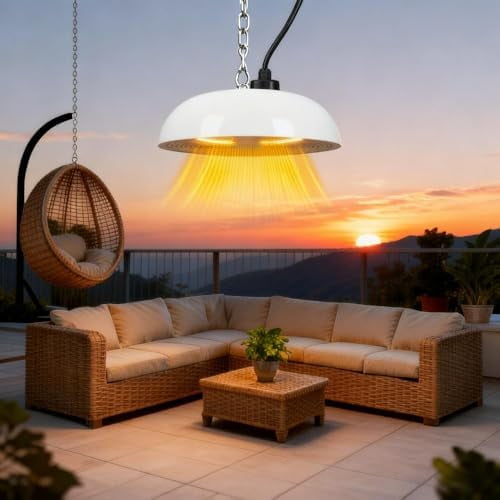 1500W Electric Hanging Patio Heater, 3S Instant Heat, Ceiling-Mounted Outdoor Heater with Quiet Operation, Overheat Protection, IP55 Waterproof for Patio, Balcony & Garage,white$$Garden & Patio