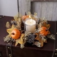 thumbnail image 6 of Autumn Pumpkin and Pinecone Wreath Candle Holder – Orange Fall Decor for Thanksgiving and Halloween, 6 of 8